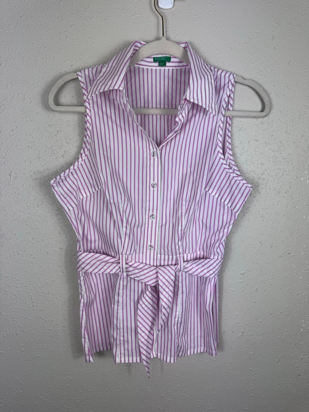 United Colors of Benetton Pink & White Striped Top Womens Size Small